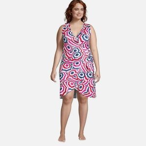 Lands' End‎ White, Pink and Blue Wrap Style Swim Coverup         Size Medium